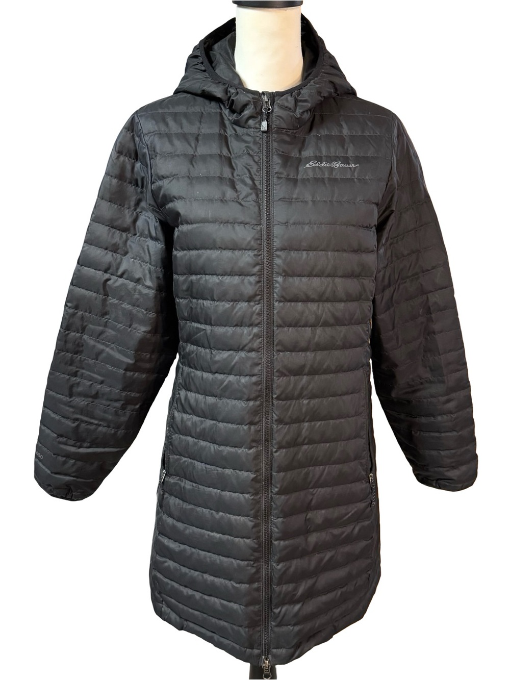 Eddie Bauer Black Microlight Down Parka Jacket Coat Hooded Packable Puffer M